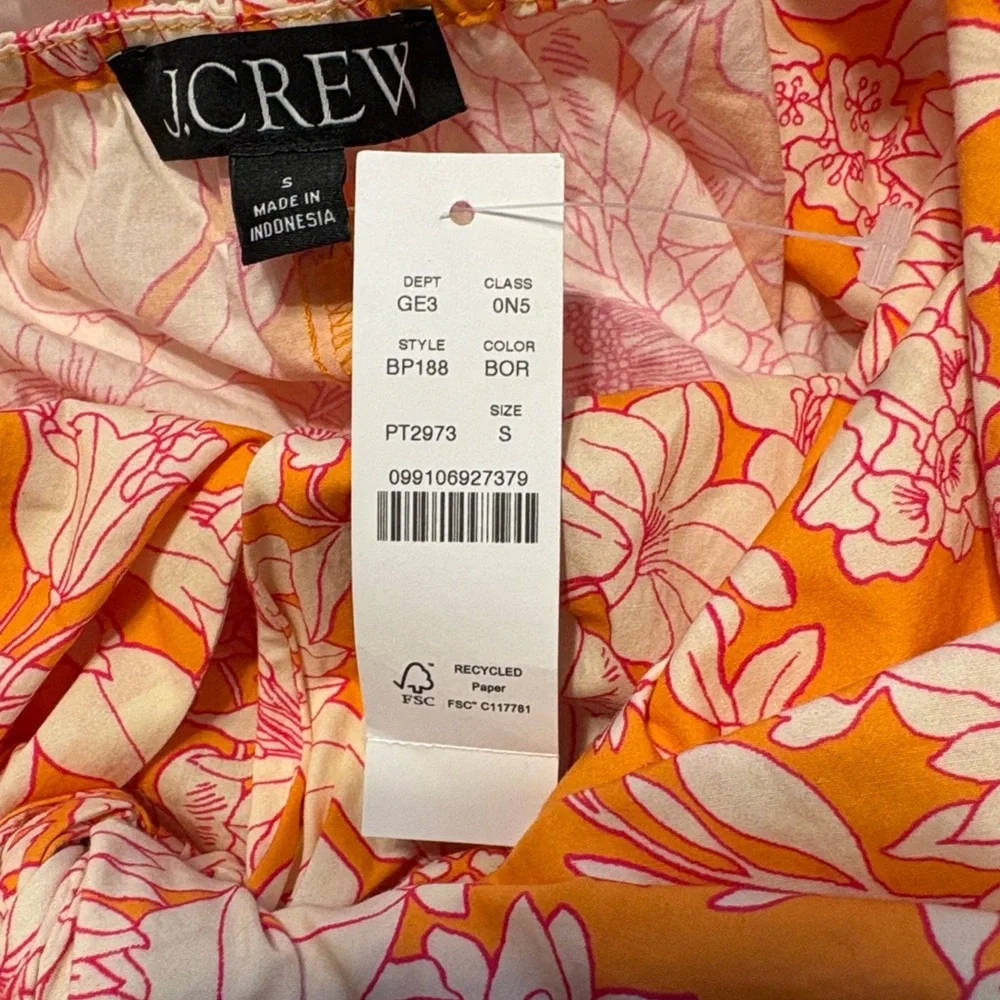 J. Crew Tie Front Cotton Poplin Orange Floral Midi Dress S Vacation Summer NWT